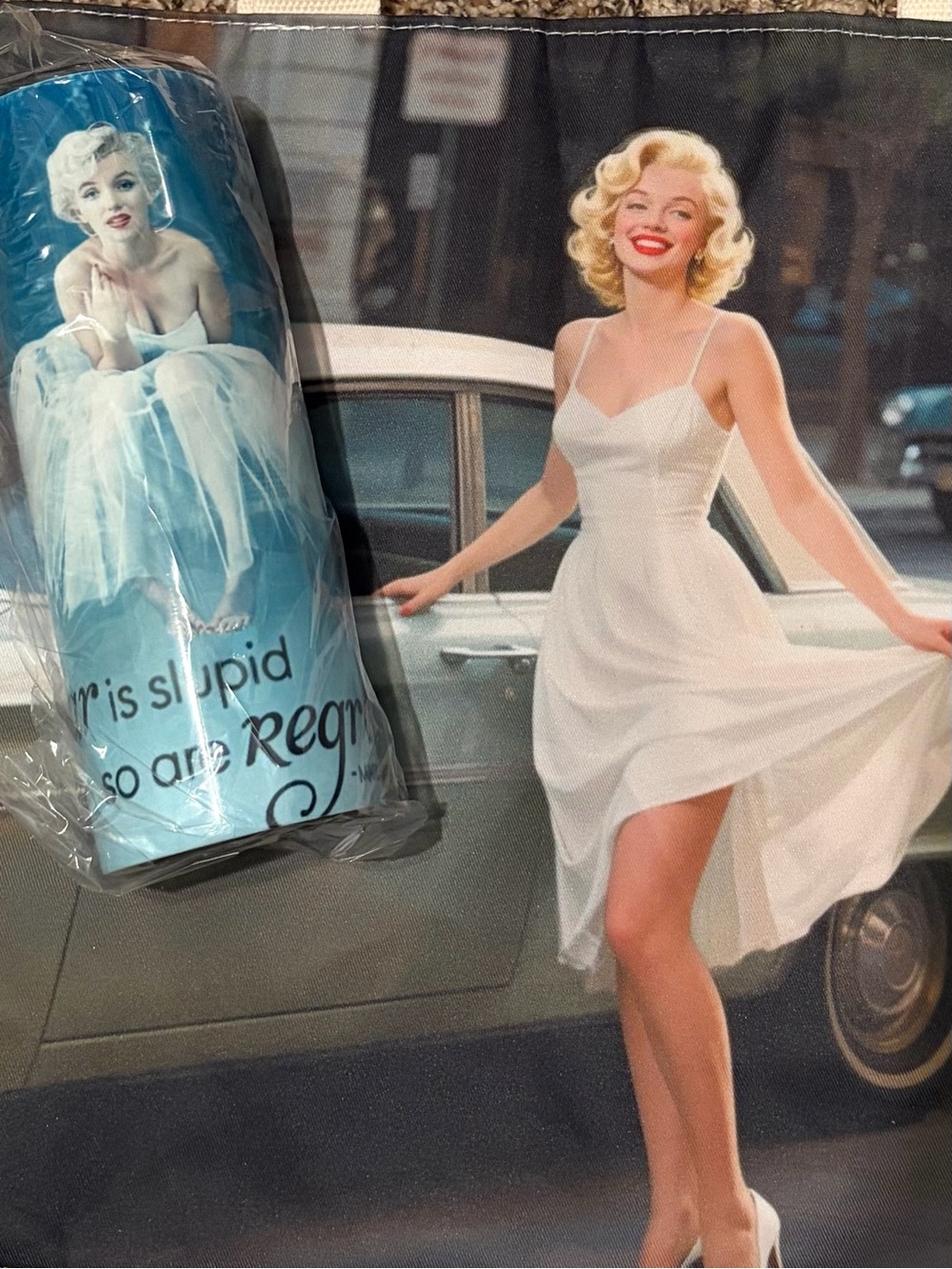 Marilyn Monroe zip top Tote and Metal Tumbler with straw.